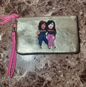 Silver and Pink Clutch Wristlet with Cartoon Design